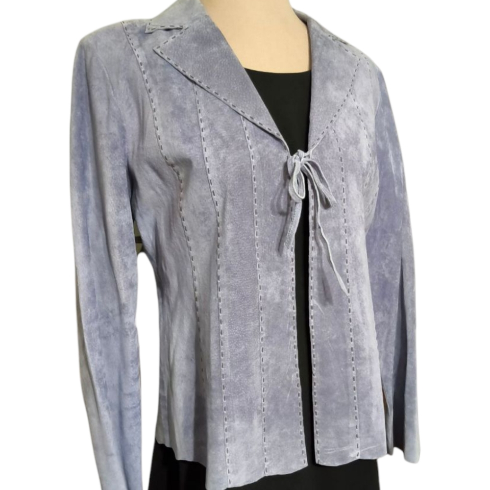 Lavender Grey Suede Jacket with Tie Front By Rebecca Thomas